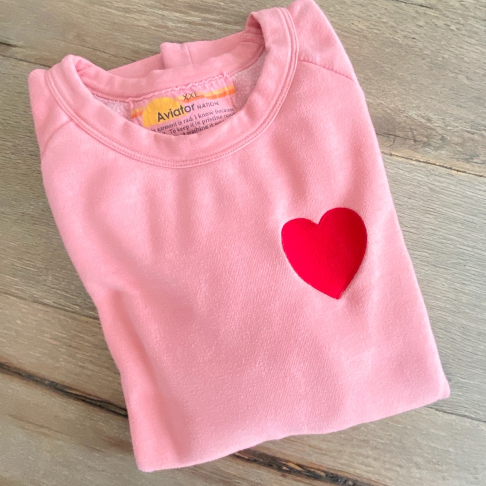 Aviator Nation Pink Sweatshirt with Red Heart Patch - Picture 12 of 12